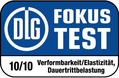 DLG-Siegel für Fokus-Test Verformbarkeit/Elastizität, Dauertrittbelastung